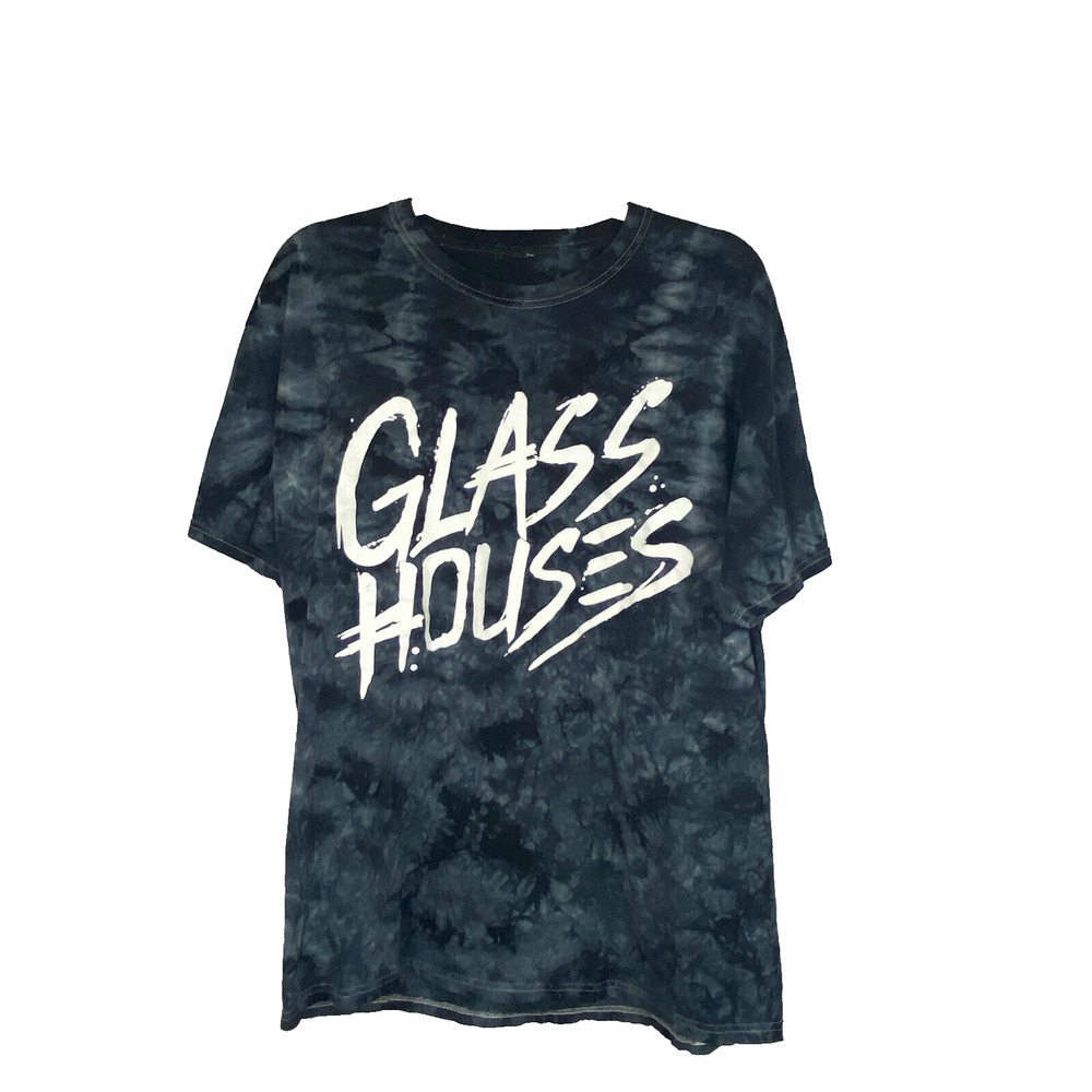 Glass Houses T-Shirt Tee Sz L Tie Dye Blue Gray No Tag Graphic